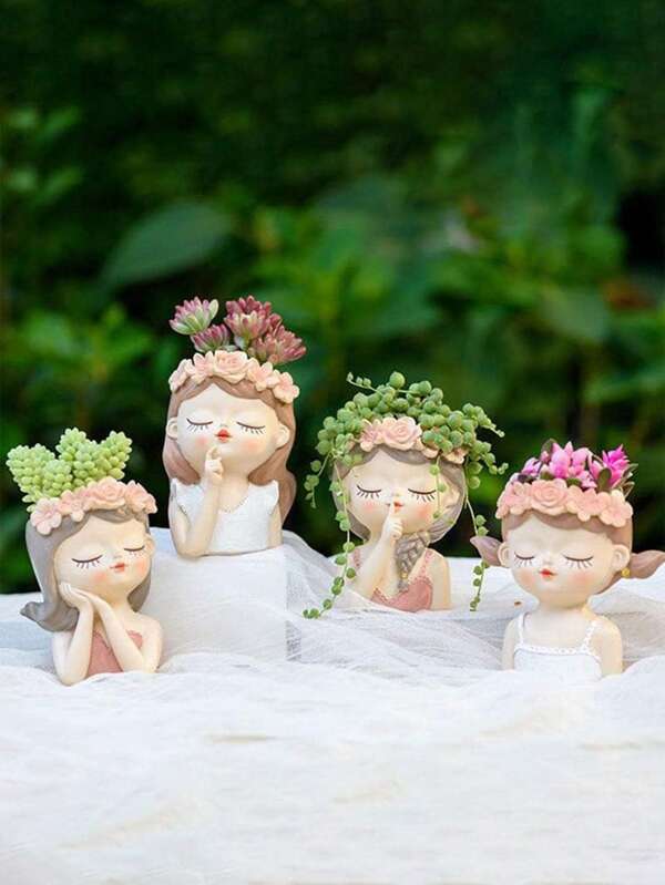 قطعة واحدة من أصيص الزراعة بشكل وجه فتاة مغمضة العينين، ديكور جميل وطريف، متعدد الاستخدامات وعملي، لتزيين الغرفة والصالة والحديقة الخارجية والحياة اليومية، مصنوع من الراتنج مع فتحة تصريف، أصيص زراعة النباتات الخضراء، ديكور منزلي