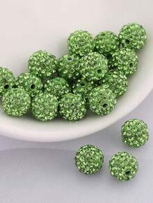 50 hạt gốm 10mm dùng làm vòng tay, vòng cổ, trang sức DIY - 50 hạt đất sét đính kim cương - Xem 19