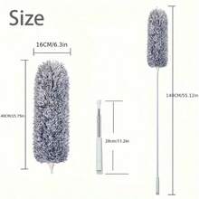 1pc Retractable Duster With Bendable Head - Washable, Reusable Dust Removal Brush For Ceilings, Furniture, Cars - Ideal For Living Room, Bedroom, Kitchen, Bathroom Cleaning, Car Cleaning Tool | Extendable Handle | Metallic Duster - Multicolor - View 2