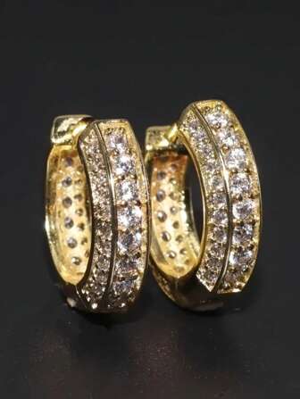 1 pièce Boucles d'oreilles créoles scintillantes en zircone cubique, style européen et américain, convient pour les fêtes