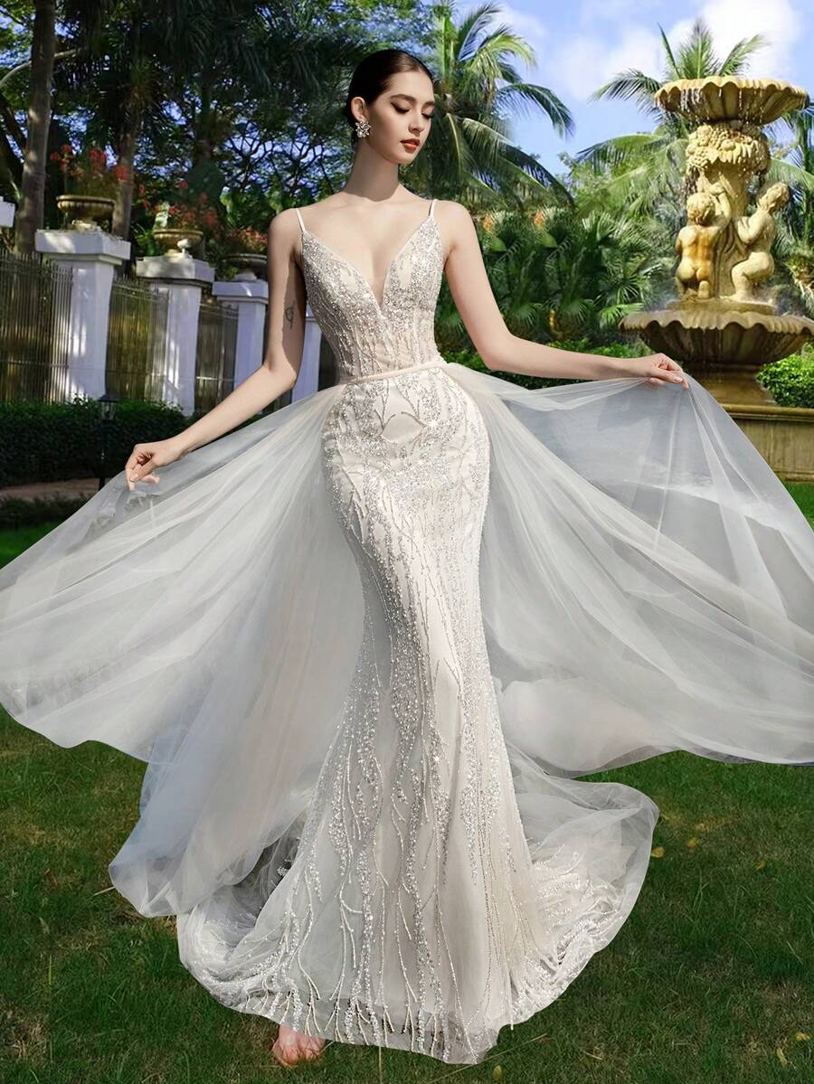 Váy cưới thanh lịch thời trung cổ HEARBOBO bằng vải voan Baroque sang trọng cho cô dâu, tiệc cưới bãi cỏ và bãi biển