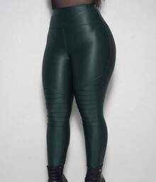 Lorelilo Skinny Legging Riding Pants Cirrê Tractor Thick High Waist - Fake Leather Winter All Sizes - Green - View 2