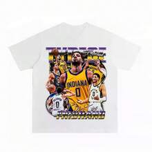 Tyrese Haliburton T-Shirt Men Women Cotton Tees Short Sleeve Brand T-Shirt American Basketball Star Tops Summer Men's Clothing White 100% Cotton - White - View 1