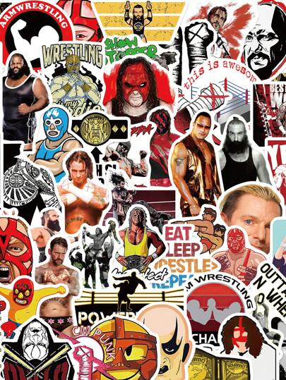 50Pcs Wrestling Themed Stickers Wrestlers Decoration Scrapbook Diary Water Bottle Mobile Phone Computer Skateboard Luggage Desktop Creative Holiday Sticker Back To School