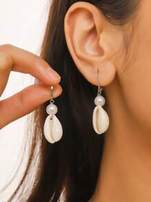 Natural Seashell Pearl Beaded Earrings - Bohemian Ocean Beach Vacation Jewelry, Colorful Statement Dangle Earrings For Women