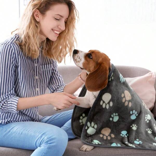 1 pezzo Coperta per animali domestici nera, morbido tappetino per il sonno adatto per tutte le stagioni, coperta calda con stampa di zampe, adatta per cani e gatti, tappetino per dormire, accessori per animali domestici