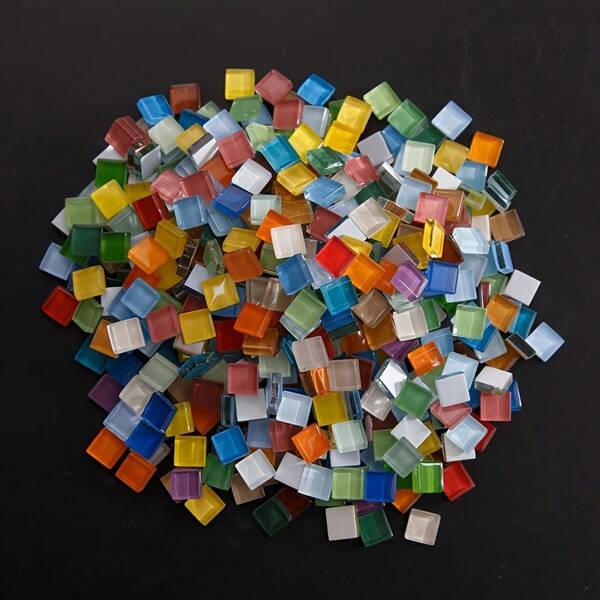 600pcs Teal Mixed Colors Glass Mosaic Tiles For Crafts, Square 10mm DIY Stained Glass Chips, Creative Art Supplies For Picture Frames, Coasters, Wall Decor, Jewelry Boxes & Mosaic Projects