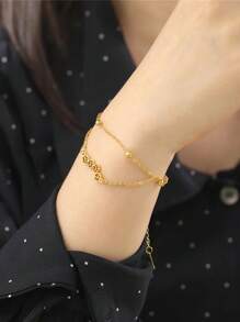 TEAMER 1pc Women Stainless Steel Cute Pet Paw Print Bracelet, Minimalist Animal Element Jewelry, Fashionable Gift For Friends