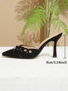 Giày cao gót mũi nhọn màu đỏ tía thắt nơ dành cho nữ, thích hợp cho các buổi tiệc trang trọng, lễ tình nhân, kiểu dáng thanh lịch, giày bít mũi. - màu đen - Xem 6