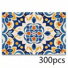 A Set Of 4/6pcs With Blue Patterns, Table Placemats, Made Of Machine Washable Polyester Fiber, This Rectangular Heat-Resistant Placemat Is Heat-Resistant, Stain Resistant, Waterproof, And Easy To Clean. It Is Suitable For Desktop Decoration, Holiday Party Decoration, And Desktop Protection, And Is Suitable For Both Home And Outdoor Use