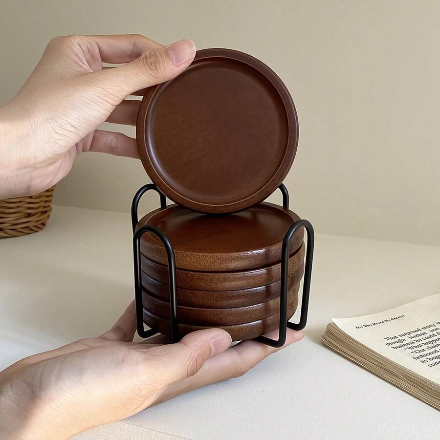 1/3/6pcs Japanese Style Bamboo Coasters, Wooden Heat Insulation Cup Mats, Tea Cup Pads, Round Tea Tray, Heat Insulation Pads, Zen Wooden Mats - Multicolor - View 1