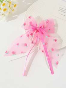 8pcs/Set Girls' Sweet Cute Versatile Fresh Hair Clips/Pins, Contrasting Color Net Ribbon Bow Floral Print Claws