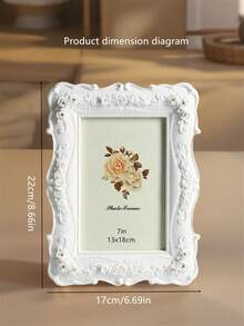 Foto-Rahmen mit Rose Relief, weißer Kunststoff-Posterständer, verwendet für Heim-Dekoration Geschenke, Geburtstags- und Abschlussfotos, sowie Weihnachts- und Halloween-Dekoration 1 Stück (Foto-Papier wird zufällig versendet)
