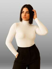 Cacharrel Women's Long Sleeve High Neck Suplex Blouse | Minimalist Second Skin Winter - 白色 - 查看 2