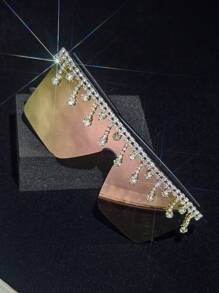 1 buc Ochelari de soare la modă cu cristale strălucitoare, ochelari de soare de lux retro supradimensionați cu strasuri pentru femei, ochelari de soare eleganți cu rame pătrate decorați cu cristale, în formă de scut
