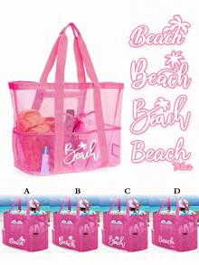 Mesh Beach Bag Large Beach Tote Bag, Multi-Use Organizer With Zipper Closure, Foldable Handy Large Mesh Tote Bag Lightweight For Family Beach Bag For Toys & Vacation Essentials ,School Bag, Large Capacity, Waterproof, Lightweight, Portable, Foldable,