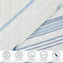 3 Piece Reversible Quilt Set With Shams | All-Season Soft & Lightweight Bedspread With Modern Striped Pattern | Sofia Collection - Ivory / Blue - View 7