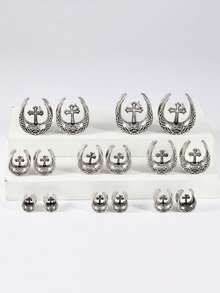 1PC U Shape Cross With Crow Ear Gauges Open Flesh Tunnels Plugs Ear Tunnels Ear Stretchers Stainless Steel Piercings 8mm-25mm - As Shown - View 4