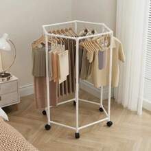 1 pièce Portant à vêtements rotatif style nordique noir et blanc, nouveau favori pour le rangement des vêtements! Portant à vêtements hexagonal rotatif sur roulettes - Tube en métal robuste de 16 mm, portant suspendu indépendant, structure métallique, Séchoir de balcon de rangement facile