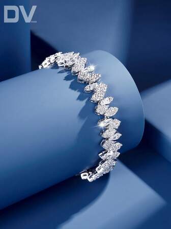 DV JEWELRY 1 st lyxigt armband med vitguldpläterad zirkoniasten för kvinnor, elegant smyckepresent till dejt, bröllop, fest, årsdag