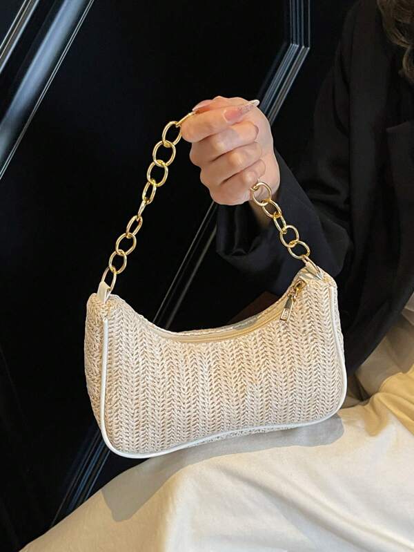 Sac à main de couleur bonbon à la mode, sac à bandoulière de couleur unie, sac mignon sous le bras, sac en paille, sac de plage d'été