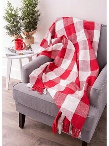 DII Buffalo Check Collection - Manta rústica con borlas, 50 x 60 Pulgadas, Gris/Blanco - Rojo y blanco - Ver 4
