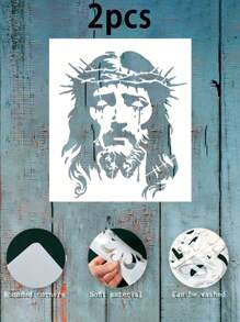 1pc Jesus Artistic Human Portrait Stencils, 11.81*8.19 Inch, Durable PET Craft Templates For Painting, Tattoo Stencil, Home Decor - Wall Art, Art Supplies, Henna Stencils,Craft Supplies,Art Crafts For Adults,Back To School,School Supplies