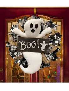 1pc Halloween Ghost Flower Wreath Cute Boo Sound Ghost Flower Wreath Festival Door And Window Scene Decoration Prop Home Decor Halloween Decor Room Decor
