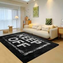 1pc "KEEP OFF" Graphic Print Shag Area Rug, 650GSM Silicone Backing, Soft Plush Carpet For Patio, Camping, Entryway, Living Room, Bedroom, Game Room, Machine Washable For All Seasons, Home Decor