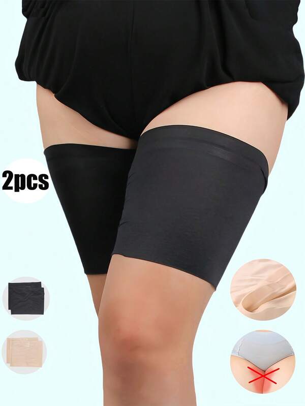 Conjunto de 2 peças de meias de silicone antifricção de alta elasticidade para pernas, meias de silicone antiderrapantes, mangas elásticas planas para coxas, tiras para pernas, mangas de perna antifricção de tamanho grande, mangas esportivas para coxas.