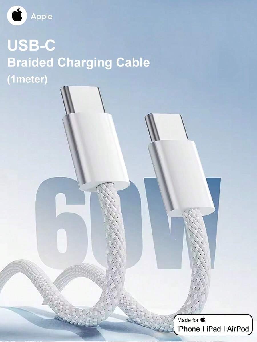 USB-C 编织充电线 (1米) Apple 正品充电线 Apple 手机原装充电线 - 白色 - 查看 1