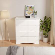 4 Wooden Dresser, Drawer Units Chest Of Drawers Smooth Metal Glide Bedroom Storage For Bedroom, Tall Dresser With Hollow Handles With Sturdy Legs,Home Decor, Room Decor - 白色 - 查看 5