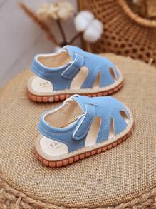 Yibubu Blue Infant Sandals,Male And Female Babies The Same Style,Baotou Hollow Design,Soft Rubber Sole Non-Slip,Flat Sandals For Newborn