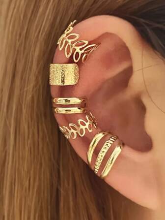 5 件套时尚设计经典优雅女士耳夹，铁质首饰套装，适合女性日常聚会和节日佩戴