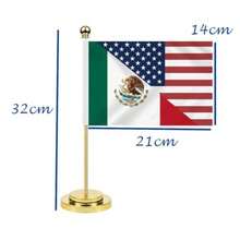 TLL  Mexico USA Friendship Desk Flag With Golden Base12 Inch Tall Small Mexican Indoor Banner Tiny Printing Decor For Office Home TableTLL