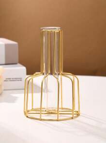1pc Plain Flower Vase, Gold Iron Modern Vase, With Glass Tube, For Living Room Home Decor,Home Decor,Flower Vase,Centerpiece,Table Decor Rama Decoration