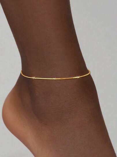 1pc 925 Sterling Silver Minimalist Snake Bone Chain Anklet, Fashionable Beach Holiday Accessory, Hypoallergenic Anklet For Women In Summer