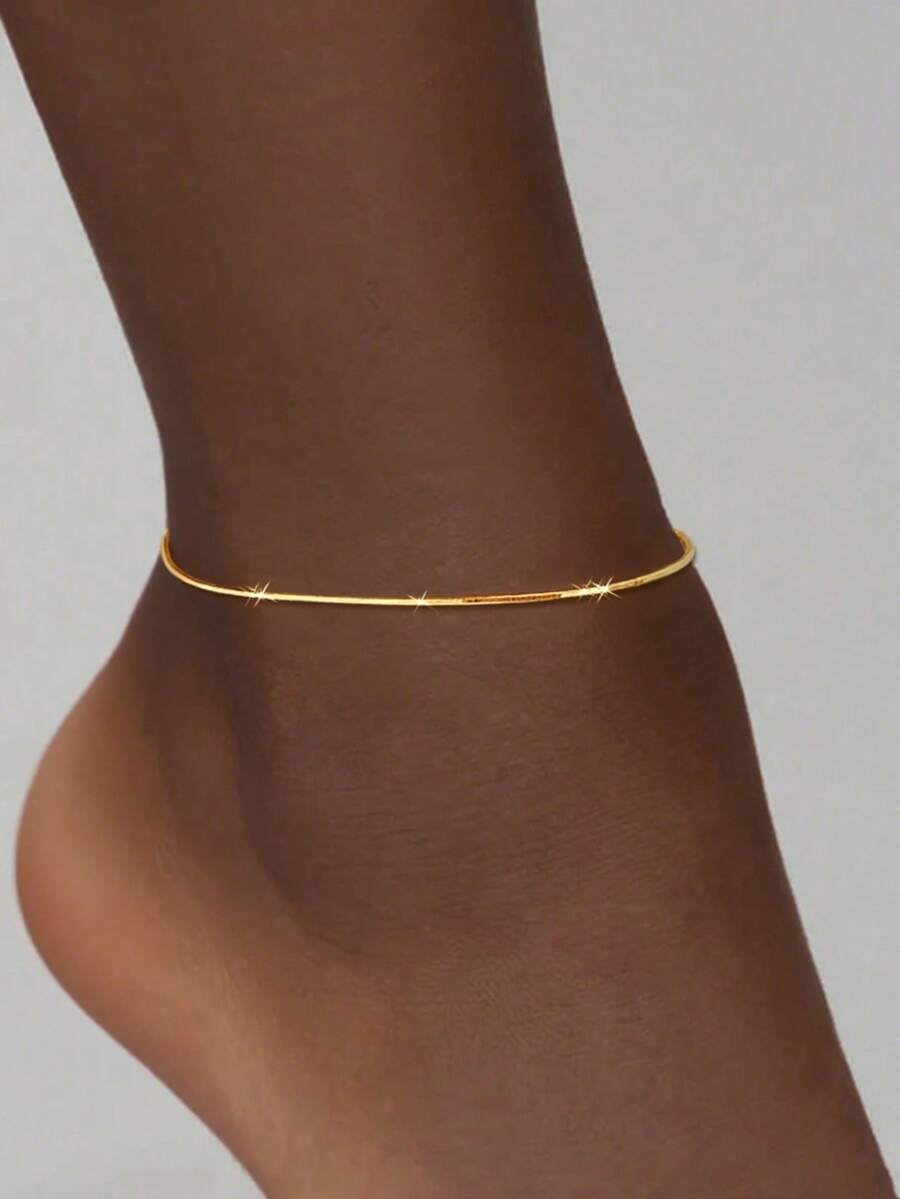 1 pezzo Cavigliera in argento sterling 925 minimalista a motivo serpente, accessorio di moda per spiaggia e vacanze, cavigliera ipoallergenica per donne in estate - Cavigliera - Visualizzare 1