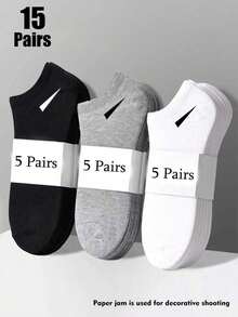 15双男女通用运动袜，适合春、夏、四季穿着，白色/黑色/灰色短袜，隐形袜，纯色简约风格，适合日常休闲穿着。 - 彩色 - 查看 13