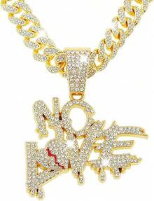Men's Shiny Cuban Chain Necklace, Miami Style Silver Plated Gold Plated Shiny Necklace, Hop Necklace - NO愛心-金色 - 查看 1