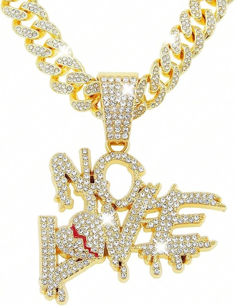 Men's Shiny Cuban Chain Necklace, Miami Style Silver Plated Gold Plated Shiny Necklace, Hop Necklace - NO愛心-金色 - 查看 1