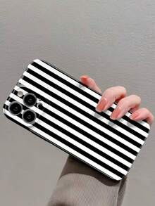 Funda para teléfono 1 pieza Funda rígida para teléfono felino brillante perforada con patrón de rayas rosas minimalistas 11/12/13/14/15/16 Pro - Multicolor - Ver 4