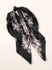 1 Khăn trùm đầu/Bandana họa tiết hoa cỏ satin hình học thời trang dành cho nữ - màu đen - Xem 6
