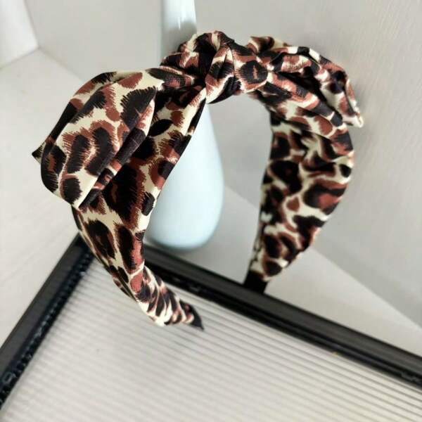 1pc Women's Retro Leopard Print Oversized Bow Headband, Elegant Accessory For Daily Wear, Bow Accessories, Animal Print ,Hair Accessories, Hair Band , Diadema, Hair Hoop