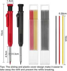 4 Pack Carpenter Pencils Mechanical Pencils With 48 Refills, Construction Pencils With Built-In Sharpener, Long Nib Deep Hole Pencil Marker, Heavy Duty Woodworking Pencils For Architect (2 Colors) - Red - View 2