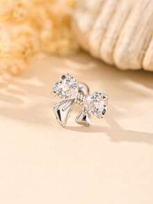 1 件蝴蝶锆石耳钉，精致百搭的简约耳环穿孔珠宝，316L 不锈钢螺丝柱圆球，多种款式可选 - 帶鑽星星吊墜款-銀色 - 查看 1