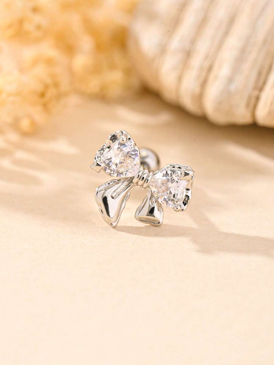 1 件蝴蝶锆石耳钉，精致百搭的简约耳环穿孔珠宝，316L 不锈钢螺丝柱圆球，多种款式可选 - 帶鑽星星吊墜款-銀色 - 查看 1