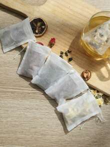 100 个茶包空纸质茶过滤袋，可重复使用的抽绳袋，小袋子，空茶包抽绳密封茶叶浸泡袋，用于散叶青色，茶过滤散茶浸泡器用于茶香料