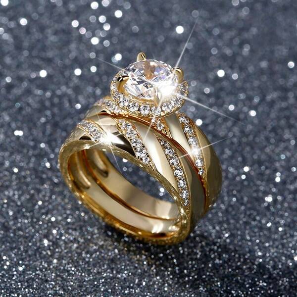 2pcs Women's Luxury Elegant Fashion Ring Set, Cubic Zirconia Embellished Rings Suitable For Valentines Day, Vacation, Commute, Dating, Party, Wedding, Engagement, Gifts For Wife, Girlfriend, Mother, Anniversary, New Year, All Seasons