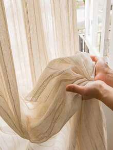 1pc Linen Material Modern Linen Gauze Curtains - Japanese Linen Style, Rod Pocket Design, Suitable For Living Room And Bedroom - Sheer And Light Filtering Curtains, Living Room Curtains, Bedroom Curtains - Beige - View 4